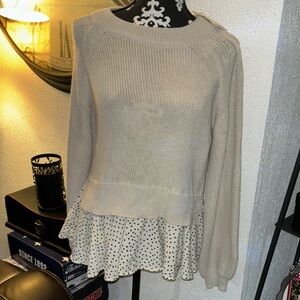 Blu Pepper Beige Sweater with Polka Dot Hem